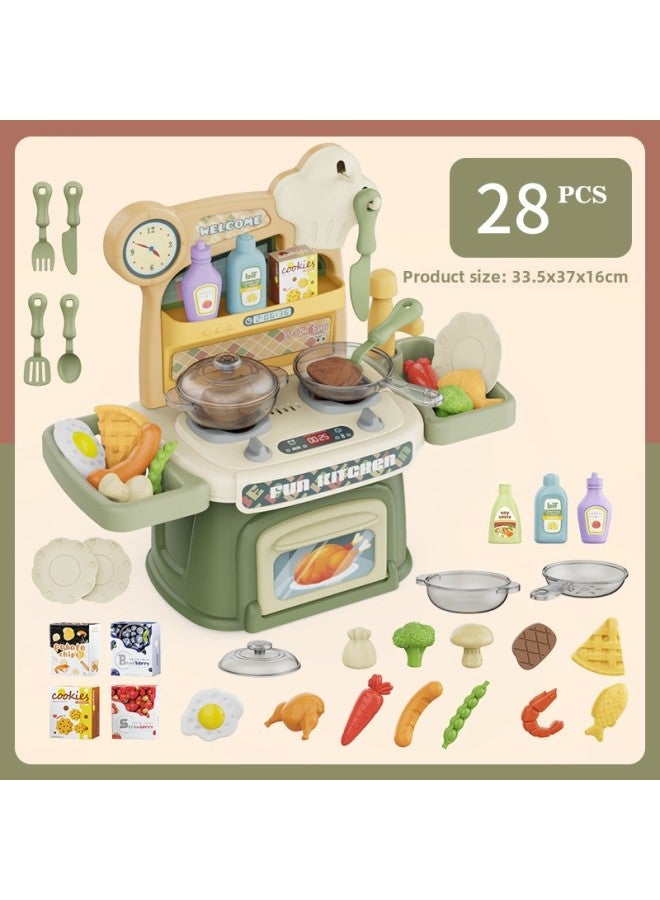 Hot Sale Children Play House Kitchen Toys Cooking Cooking Dining Table Simulation Cooking Kitchenware Suit Direct Sales-Color:(Green) Kitchen 28-piece Set - Image 1