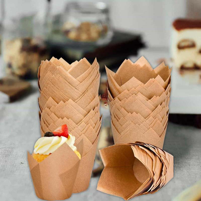 Cupcake Liners 120-Piece Brown Parchment - Heat Resistant To 428°F Non-Stick Baking Cups for Home Kitchen, Wedding, Birthday Party & Baking Projects - Image 1