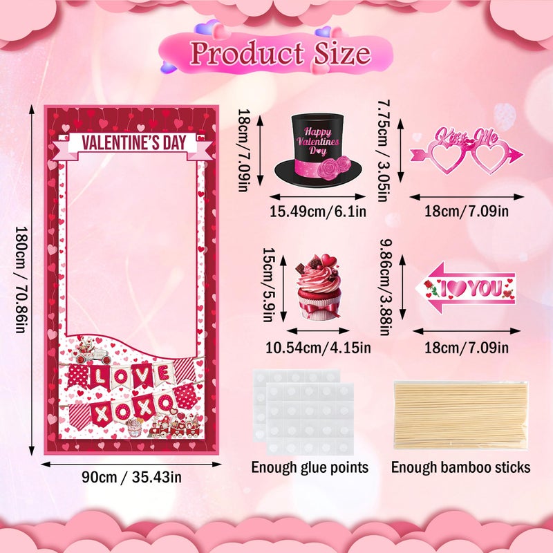 Lucleag Valentine's Day Photo Booth Props and Frame Set, 30Pcs Cute Heart Photo Props & 1Pcs Selfie Banner Photos Decor, Photo Props for Valentine's Day Decor Wedding Anniversary Party Supplies - Image 2