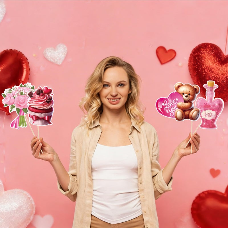Lucleag Valentine's Day Photo Booth Props and Frame Set, 30Pcs Cute Heart Photo Props & 1Pcs Selfie Banner Photos Decor, Photo Props for Valentine's Day Decor Wedding Anniversary Party Supplies - Image 4