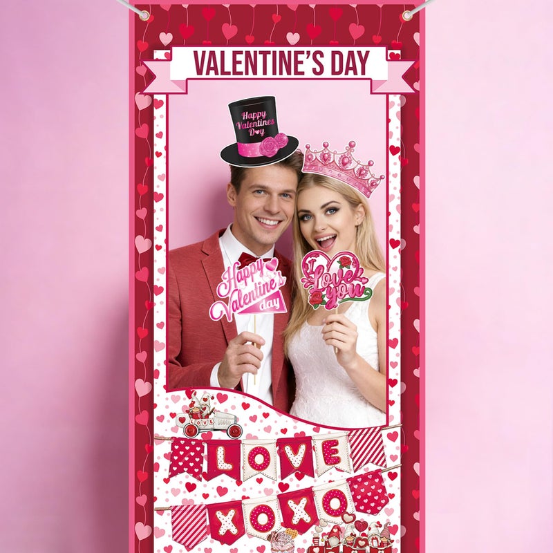 Lucleag Valentine's Day Photo Booth Props and Frame Set, 30Pcs Cute Heart Photo Props & 1Pcs Selfie Banner Photos Decor, Photo Props for Valentine's Day Decor Wedding Anniversary Party Supplies - Image 3