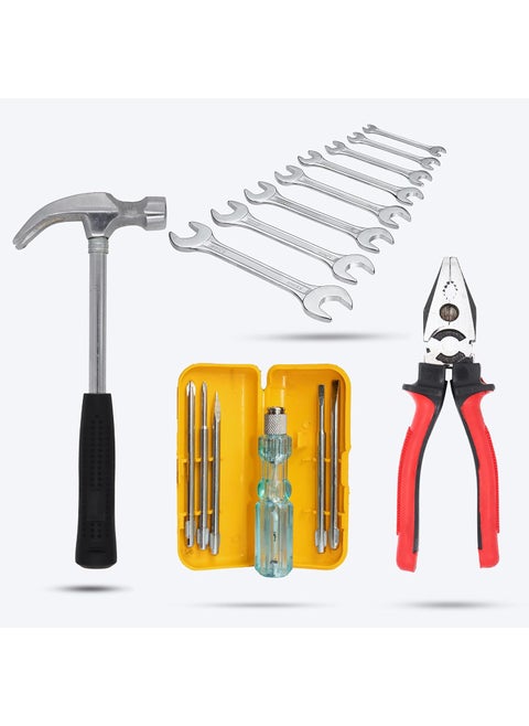 Hillgrove HGCM195M1 High Quality Durable Construction Metalworking Household Rubber Handle Straight Best Claw Hammer with 5in1 Combination Screwdriver and Double Open End Wrench Set