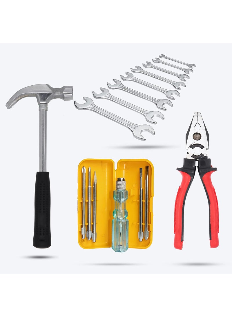 Hillgrove Hillgrove HGCM195M1 High Quality Durable Construction Metalworking Household Rubber Handle Straight Best Claw Hammer with 5in1 Combination Screwdriver and Double Open End Wrench Set  - Image 1
