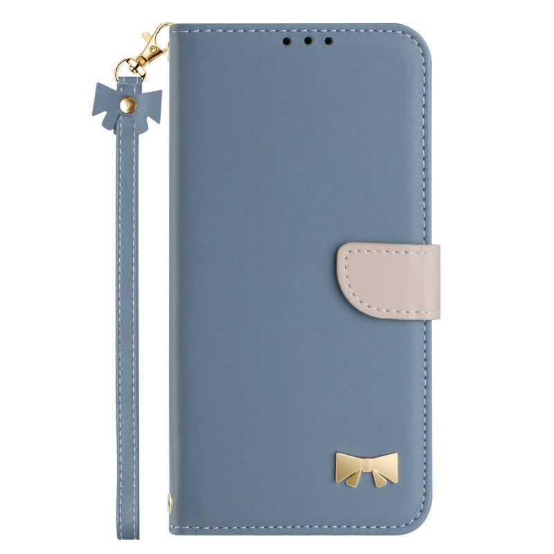 erorex For OPPO Reno13 Pro 5G Metal Bow Leather Phone Case with Hand Strap(Light Blue) - Image 2