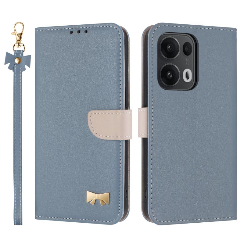 erorex For OPPO Reno13 Pro 5G Metal Bow Leather Phone Case with Hand Strap(Light Blue) - Image 1