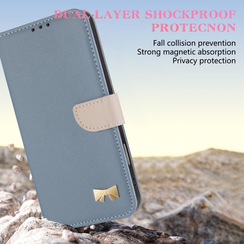 erorex For OPPO Reno13 Pro 5G Metal Bow Leather Phone Case with Hand Strap(Light Blue) - Image 4