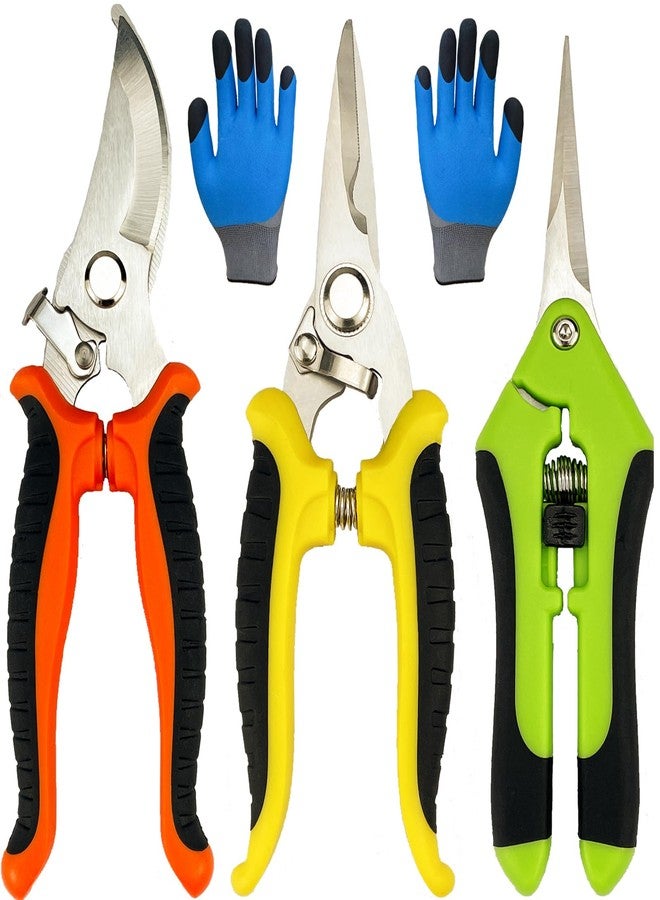lengnoyp Pruning Shears, 4 Pack Garden Shears with Gardening gloves, Clippers Handheld, Stainless Steel Garden Snips, Lengnoyp Pruners for Gardening - Image 1