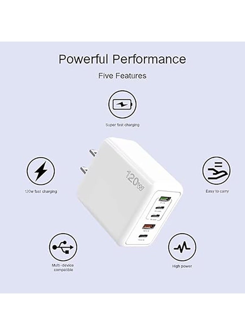 شاحن سريع 120 وات مع 5 منافذ، 3PD+2USB متعدد المنافذ، شاحن حائط متعدد المنافذ 120 وات، شاحن سفر سريع بـ 5 منافذ (أسود، المملكة المتحدة) - Image 5