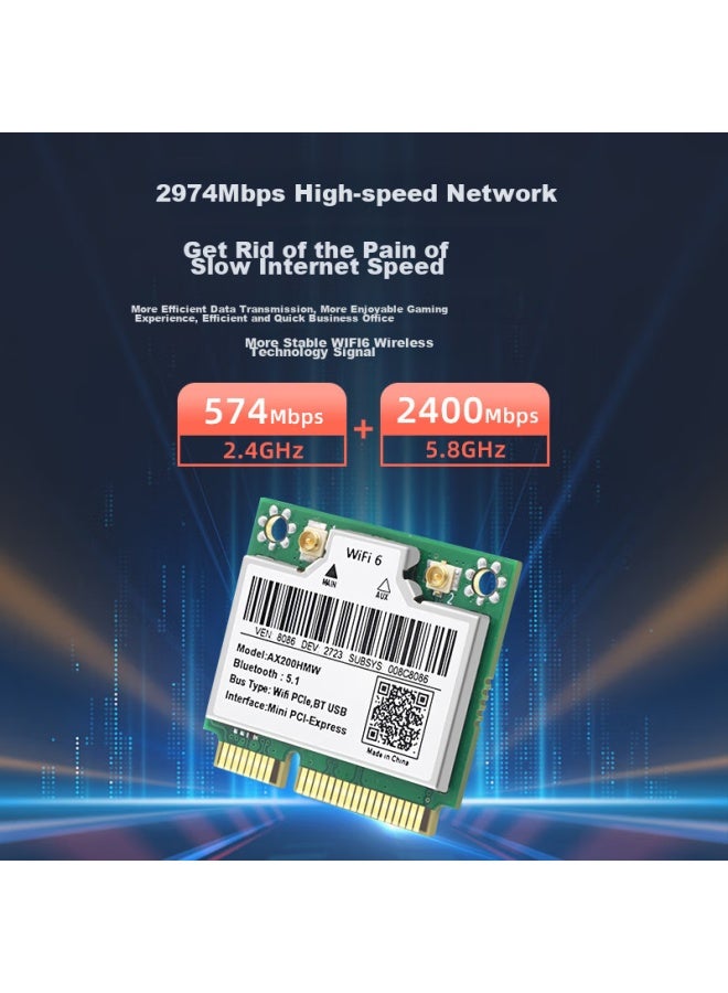Eb-link Intel Ax200 Chip Laptop Wireless Network Card, 3000m Mini-pcie Interface, Wifi 6 Gigabit Dual-band Network Card, Bluetooth 5.1, Computer Internal Module - Image 3