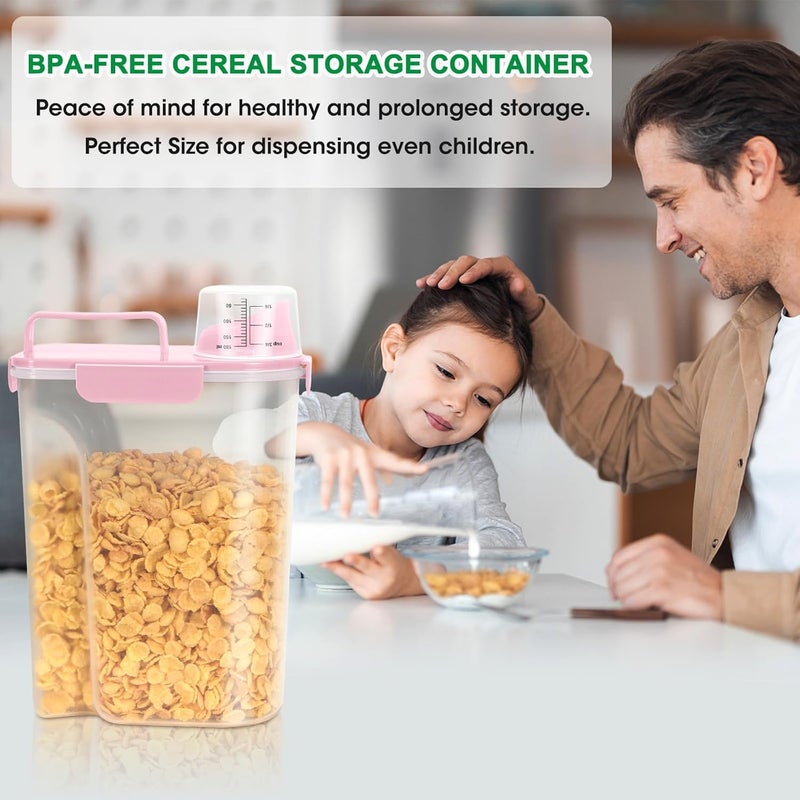 TBMax Rice Container 2 Pack, Airtight Cereal Container Oatmeal Storage with Easy-pouring Spout & Handy Cup for Flour Grain Beans, Pet Dog Cat Bird Food Storage Dispenser-Pink - Image 5
