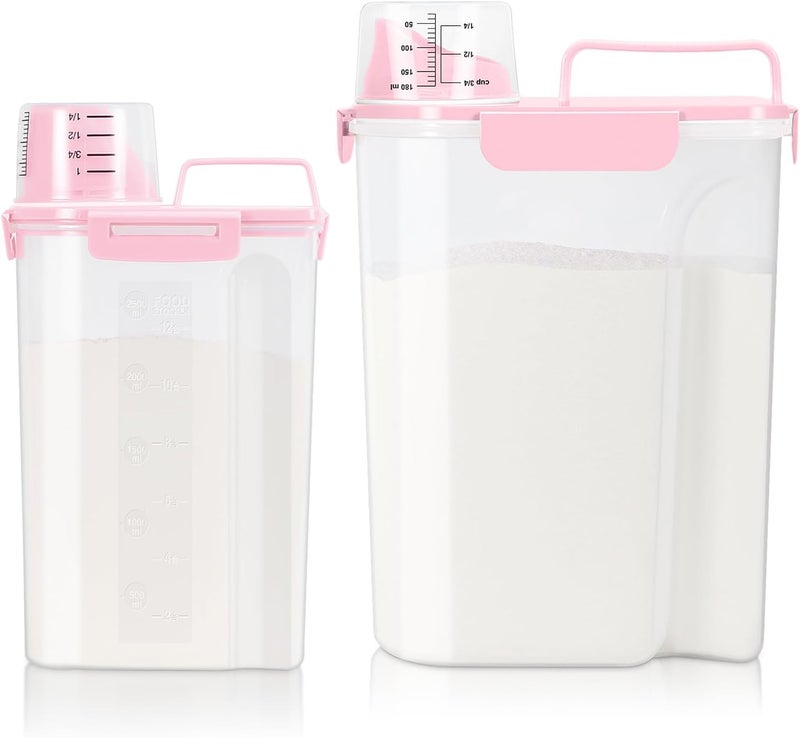 TBMax Rice Container 2 Pack, Airtight Cereal Container Oatmeal Storage with Easy-pouring Spout & Handy Cup for Flour Grain Beans, Pet Dog Cat Bird Food Storage Dispenser-Pink - Image 1