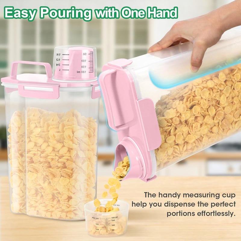 TBMax Rice Container 2 Pack, Airtight Cereal Container Oatmeal Storage with Easy-pouring Spout & Handy Cup for Flour Grain Beans, Pet Dog Cat Bird Food Storage Dispenser-Pink - Image 3