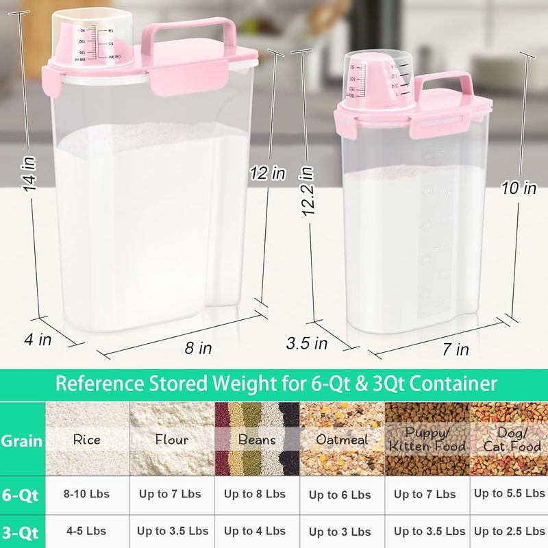 TBMax Rice Container 2 Pack, Airtight Cereal Container Oatmeal Storage with Easy-pouring Spout & Handy Cup for Flour Grain Beans, Pet Dog Cat Bird Food Storage Dispenser-Pink - Image 2