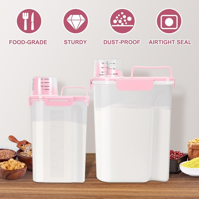 TBMax Rice Container 2 Pack, Airtight Cereal Container Oatmeal Storage with Easy-pouring Spout & Handy Cup for Flour Grain Beans, Pet Dog Cat Bird Food Storage Dispenser-Pink - Image 4