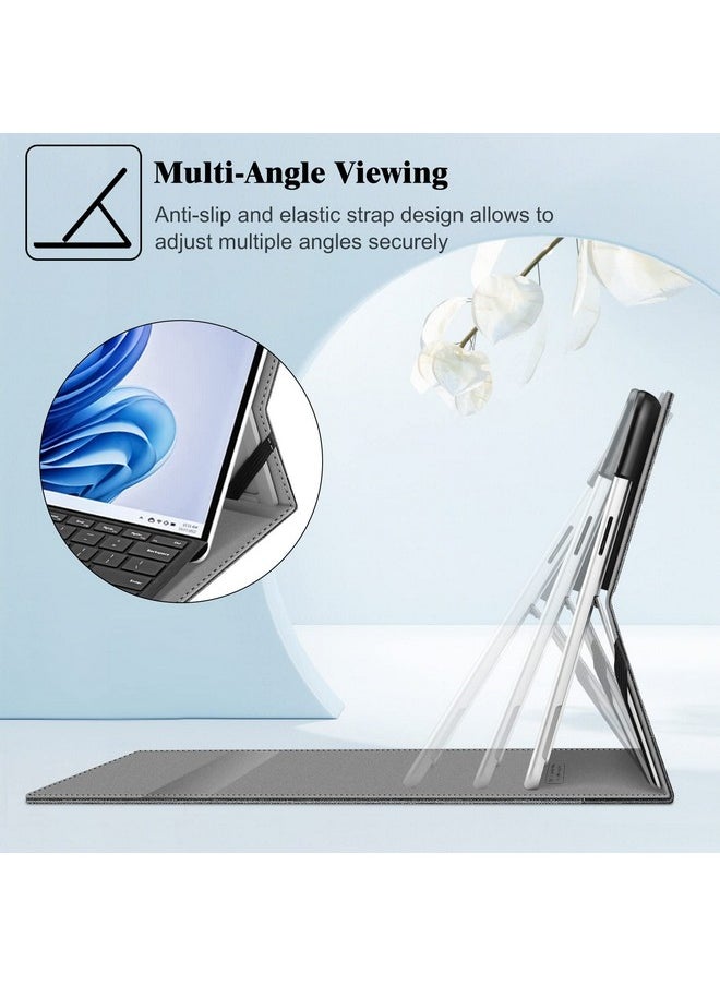 Fintie Case for 13 Inch Microsoft Surface Pro 11/10/9 - Multiple Angle Viewing Portfolio Business Cover with Pocket & Stylus Holder, Compatible with Type Cover Keyboard, Gray
