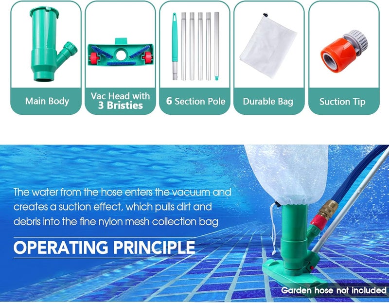 POOLWHALE Upgrades Pool Spa Pond Mini Jet Vac Vacuum Cleaner w/Brush, Bag,5 Sections Telescopic Pole of 48" and Handle - Image 4