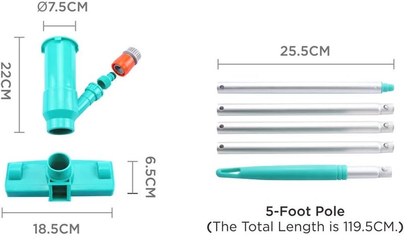 POOLWHALE Upgrades Pool Spa Pond Mini Jet Vac Vacuum Cleaner w/Brush, Bag,5 Sections Telescopic Pole of 48" and Handle - Image 3