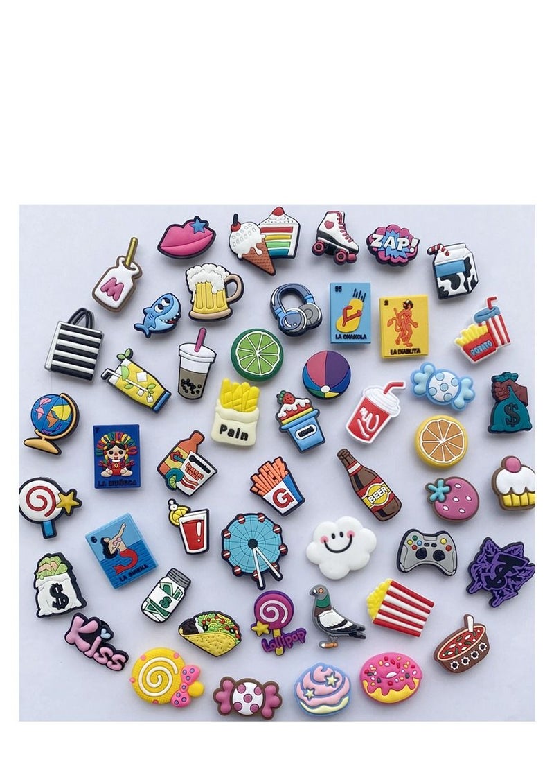 Shoe Decoration Charms, 100 Pcs Random Different Charm for Crocs Hole Buckle Party Favors ​Mini Bracelet Wristband Men Women Kid - Image 1