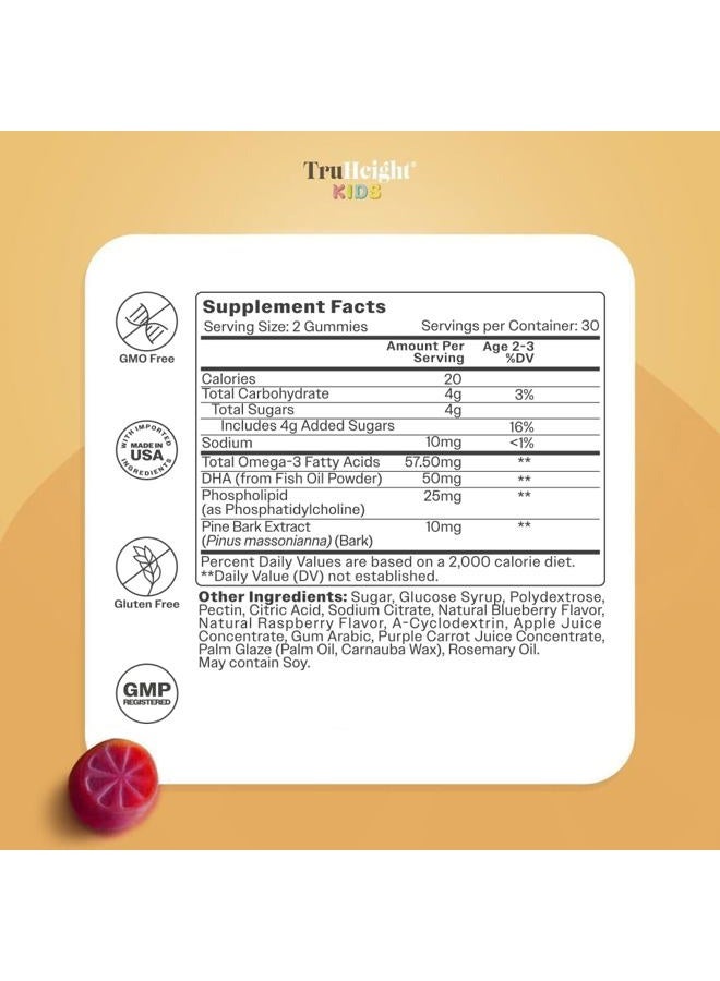 TruHeight  Kids Brain Growth Gummies (Mixed Berry, Ages 2+) All Natural Kids & Toddler Vitamins - Omega-3, DHA Multivitamin - Brain & Memory Supplements - Vegan Vitamin, Gluten Free Supplement - Image 5