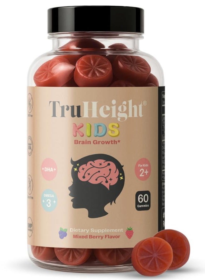 TruHeight  Kids Brain Growth Gummies (Mixed Berry, Ages 2+) All Natural Kids & Toddler Vitamins - Omega-3, DHA Multivitamin - Brain & Memory Supplements - Vegan Vitamin, Gluten Free Supplement - Image 1