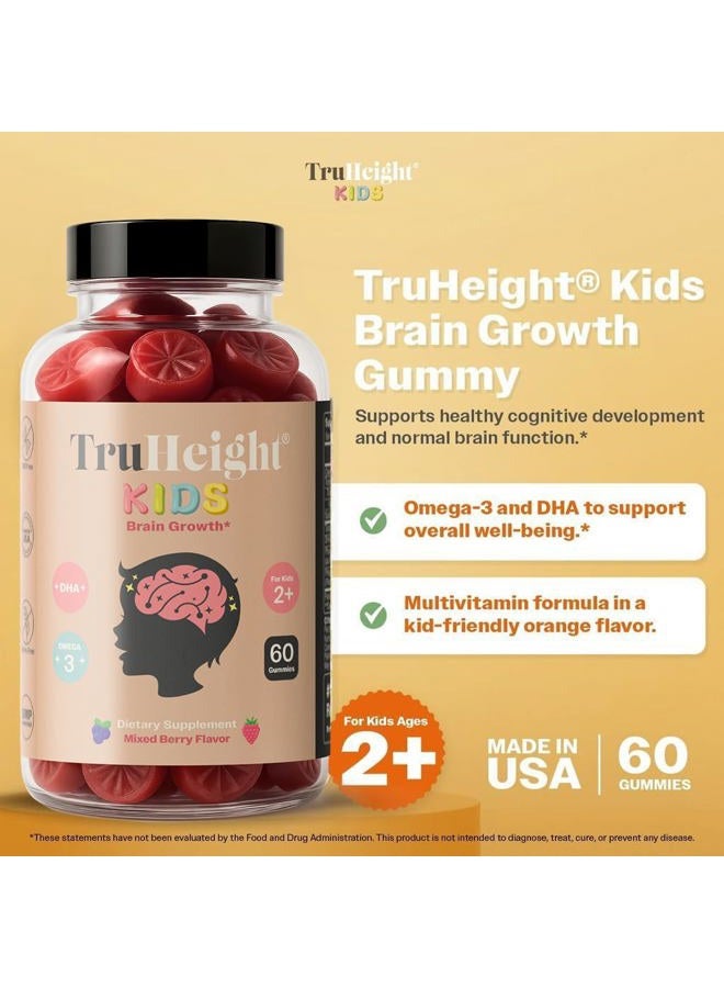 TruHeight  Kids Brain Growth Gummies (Mixed Berry, Ages 2+) All Natural Kids & Toddler Vitamins - Omega-3, DHA Multivitamin - Brain & Memory Supplements - Vegan Vitamin, Gluten Free Supplement - Image 2