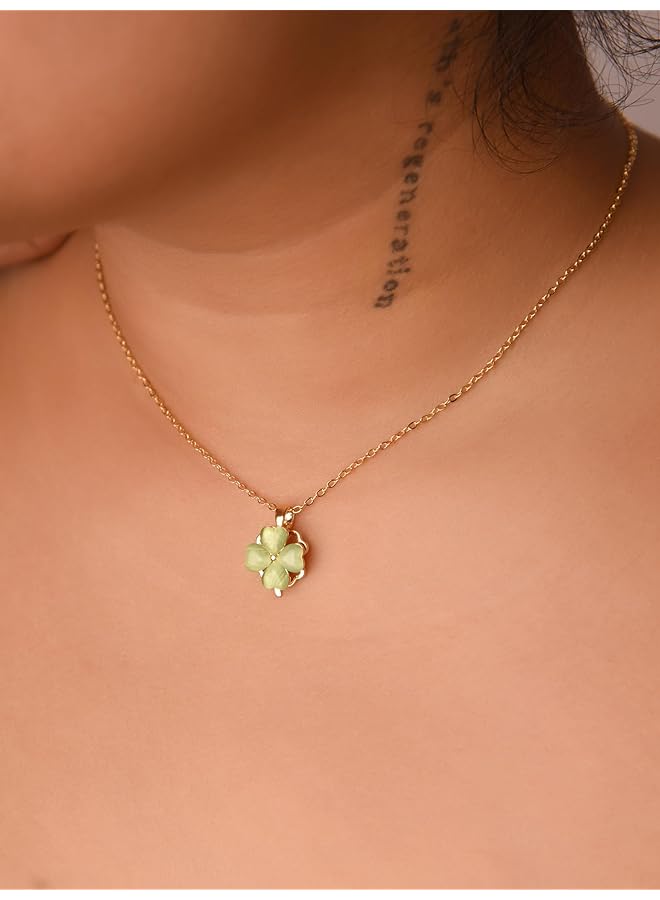 إيروريكس قلادة على شكل زهرة البرسيم ذات الأربع أوراق قلادة من اليشم قلادة من اليشم للنساء قلادة من الكريستال الشافي قلادة خضراء قلادة للشاطئ والصيف مجوهرات هدية عيد الميلاد - Image 5