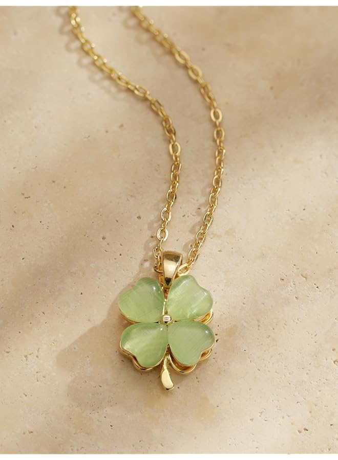إيروريكس قلادة على شكل زهرة البرسيم ذات الأربع أوراق قلادة من اليشم قلادة من اليشم للنساء قلادة من الكريستال الشافي قلادة خضراء قلادة للشاطئ والصيف مجوهرات هدية عيد الميلاد - Image 3