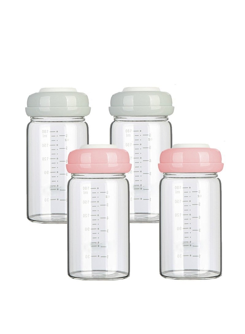 Wide-Neck Breast Milk Storage Bottles 180ml, Pack of 4, High Borosilicate Heat-Resistant Glass, BPA-Free, Safe & Durable Baby Feeding Containers - Image 1