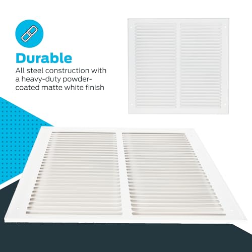 EZ-FLO 12 x 12 Inch (Duct Opening) Return Air Vent Cover for Wall or Ceiling, Solid Steel Return Air Grille, HVAC Vent Cover, White, 61627 - Image 5