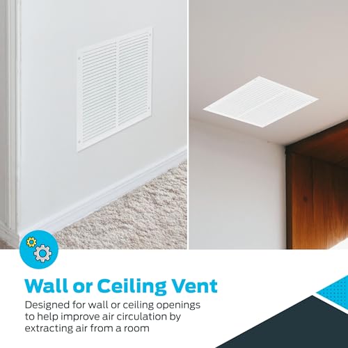 EZ-FLO 12 x 12 Inch (Duct Opening) Return Air Vent Cover for Wall or Ceiling, Solid Steel Return Air Grille, HVAC Vent Cover, White, 61627 - Image 4