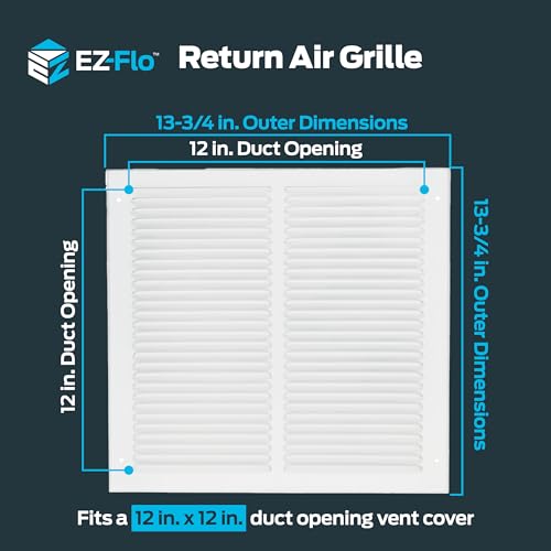 EZ-FLO 12 x 12 Inch (Duct Opening) Return Air Vent Cover for Wall or Ceiling, Solid Steel Return Air Grille, HVAC Vent Cover, White, 61627 - Image 2
