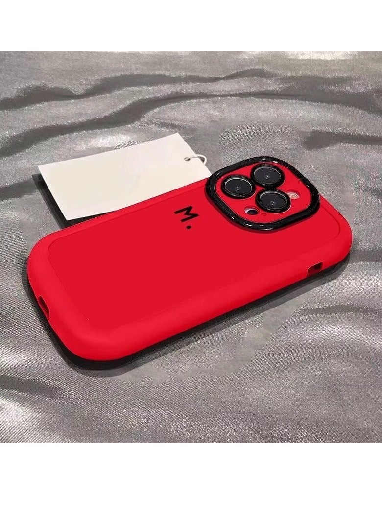 NIBEMINENT Minimalist Painted M Letter Protective TPU Case Cover For iPhone 15 Plus, Chinese Red