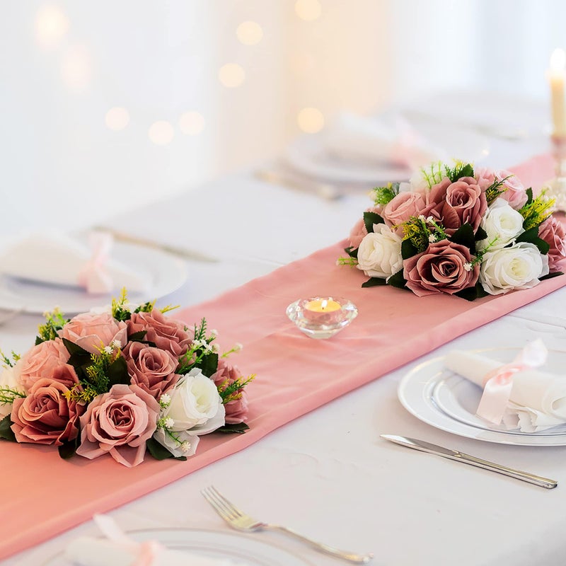 BLOSMON Dusty Rose Flowers Centerpieces: 10 Pieces Pink Roses Artificial Flower Balls for Wedding Dinning Table - Fake Silk Kissing Floral Arrangements for Home Party Event Decor - Image 2