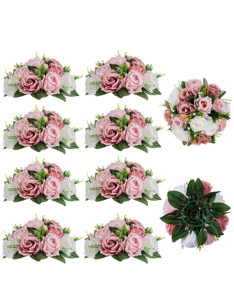BLOSMON Dusty Rose Flowers Centerpieces: 10 Pieces Pink Roses Artificial Flower Balls for Wedding Dinning Table - Fake Silk Kissing Floral Arrangements for Home Party Event Decor - Image 1