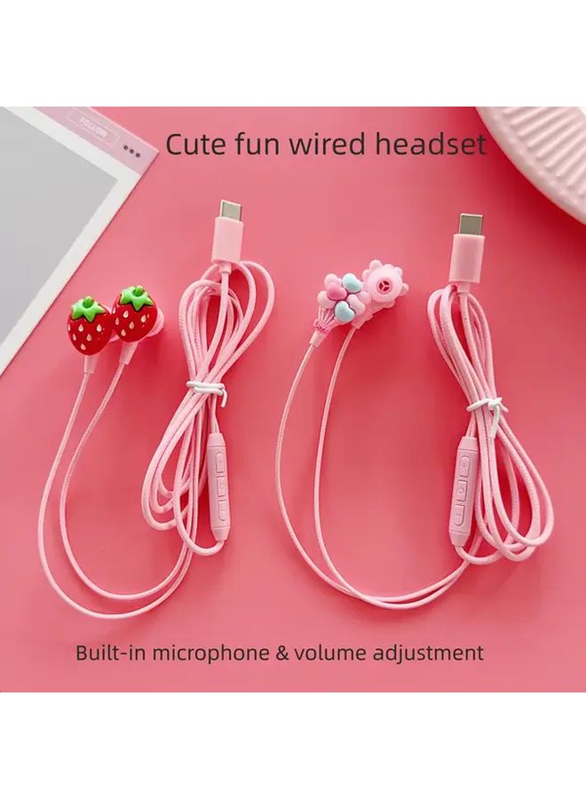 Type C Wired Earbuds With Balloon Accessory Noise Canceling Microphone Pink - Image 1