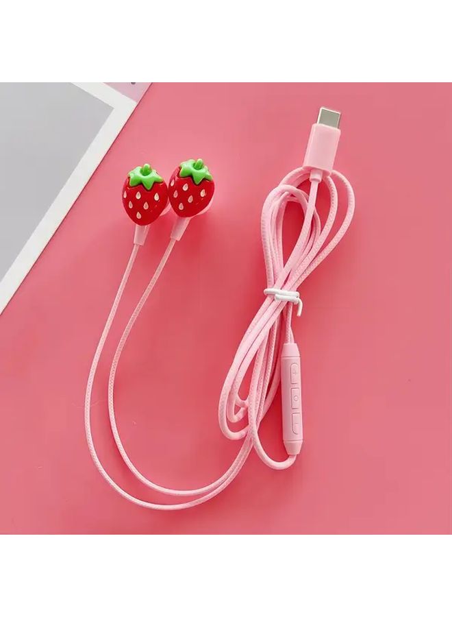 Type C Wired Earbuds With Balloon Accessory Noise Canceling Microphone Pink - Image 2