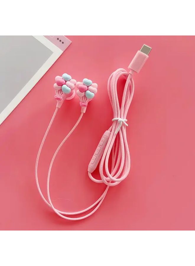 Type C Wired Earbuds With Balloon Accessory Noise Canceling Microphone Pink - Image 4