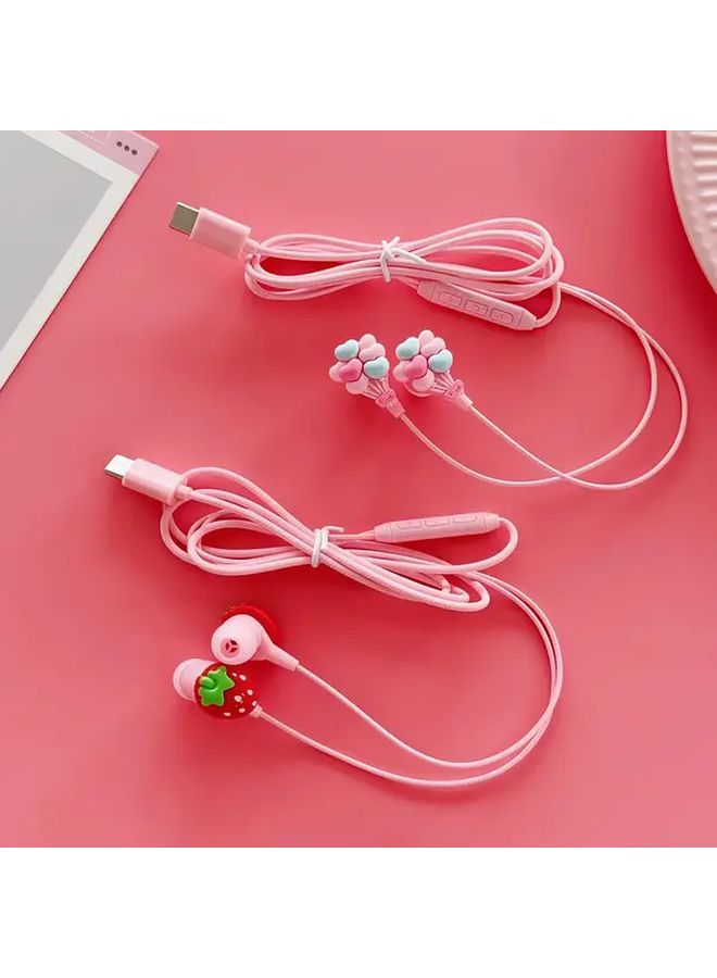 Type C Wired Earbuds With Balloon Accessory Noise Canceling Microphone Pink - Image 5