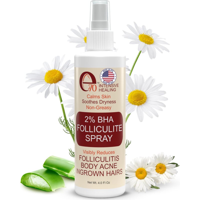 e70 Folliculitis Treatment 2% BHA Body Spray - Salicylic Acid with Tea Tree Oil & Aloe Vera - Spray Moisturizer for Dry Skin, Clogged Pores & Irritation by Made in USA, 4 fl. oz - Image 1