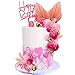 MEMOVAN Hot Pink Gold Balls Cake Toppers Flower Boho Cake Topper Balls Birthday Cake Decorations with Palm Leaves for Girl Bohemian Hot Pink Princess Theme Wedding Baby Shower Birthday Party29PCS - Image 3