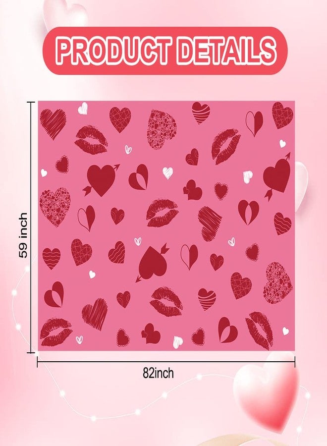 Vuzvuv Valentine's Day Tablecloth, Rectangle 82 * 59 Inch Dark Pink Heart Table Cover Cloth for Valentines, Celebration, Invitation, Home Decoration and Family Dinner Party - Image 2