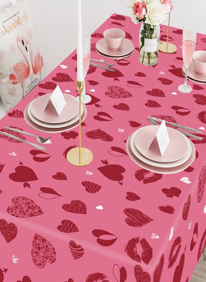 Vuzvuv Valentine's Day Tablecloth, Rectangle 82 * 59 Inch Dark Pink Heart Table Cover Cloth for Valentines, Celebration, Invitation, Home Decoration and Family Dinner Party - Image 5