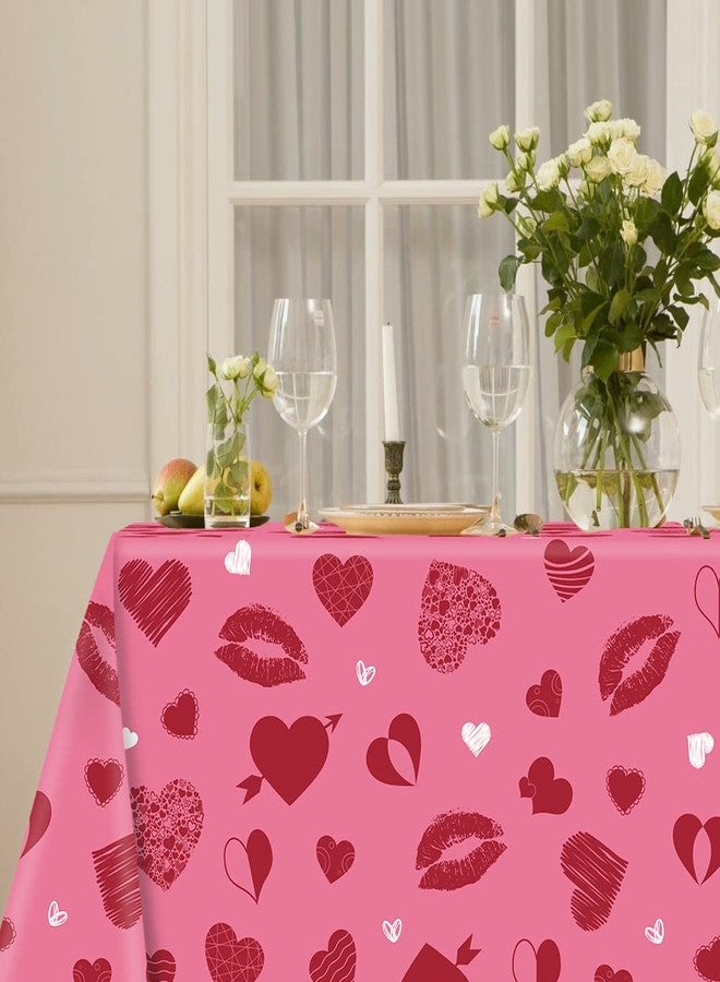 Vuzvuv Valentine's Day Tablecloth, Rectangle 82 * 59 Inch Dark Pink Heart Table Cover Cloth for Valentines, Celebration, Invitation, Home Decoration and Family Dinner Party - Image 4
