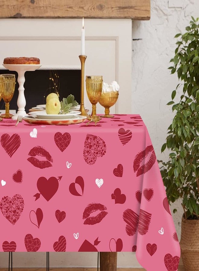 Vuzvuv Valentine's Day Tablecloth, Rectangle 82 * 59 Inch Dark Pink Heart Table Cover Cloth for Valentines, Celebration, Invitation, Home Decoration and Family Dinner Party - Image 1