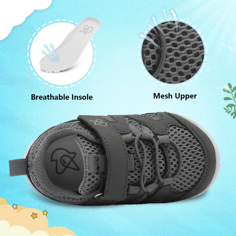 LeIsfIt Baby Boys Girls Shoes First Walking Shoes Toddler Breathable Sneakers Non-Slip Infant Sneakers Dark Grey 12-18 Months - Image 2