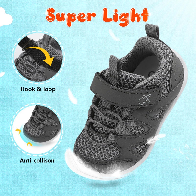 LeIsfIt Baby Boys Girls Shoes First Walking Shoes Toddler Breathable Sneakers Non-Slip Infant Sneakers Dark Grey 12-18 Months - Image 5