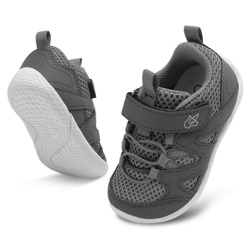 LeIsfIt Baby Boys Girls Shoes First Walking Shoes Toddler Breathable Sneakers Non-Slip Infant Sneakers Dark Grey 12-18 Months - Image 1