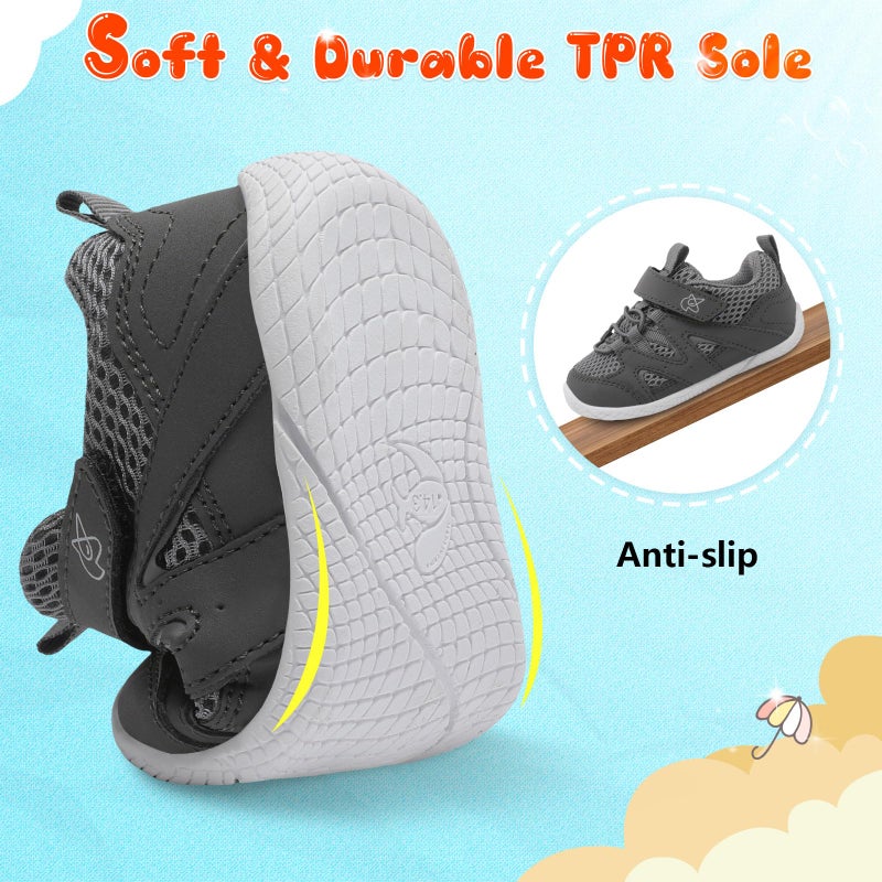 LeIsfIt Baby Boys Girls Shoes First Walking Shoes Toddler Breathable Sneakers Non-Slip Infant Sneakers Dark Grey 12-18 Months - Image 3