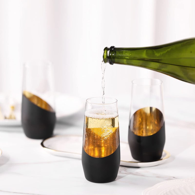 MyGift Set of 4 Black & Gold Stemless Champagne Flutes - 11 oz Wedding Party Glasses, Modern Barware for Sparkling Wine, Cocktails, Christmas Gifts (Elegant Home & Bridal Shower Essentials) - Image 4