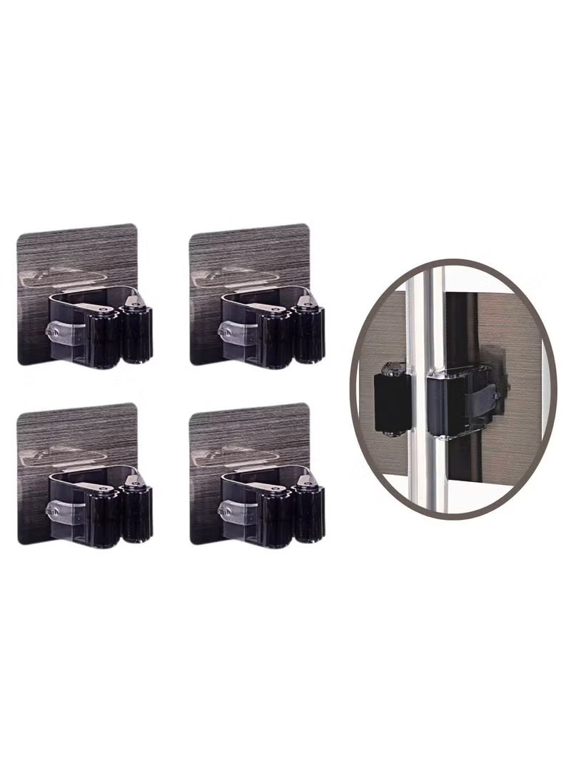 حامل مكنسة وممسحة مكون من 4 قطع، منظم أدوات حديقة شديد التحمل، مقابض مجرفة ومجرفة، خطاف ممسحة من الفولاذ المقاوم للصدأ، رف أدوات مثبت على الحائط مع براغي - Image 1